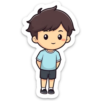full-body person of Asian descent, short dark brown hair, slender build, cartoonish sticker style sticker
