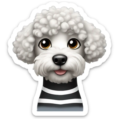 small curly haired black dog with white stripe on chest  sticker
