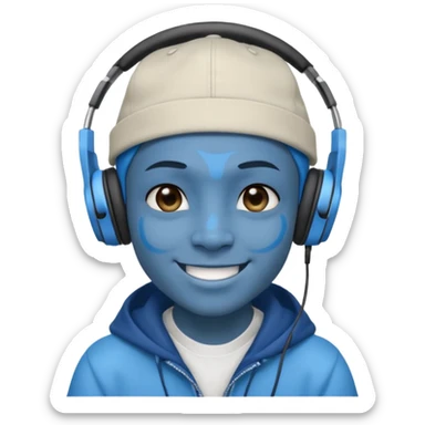 Avatar rapper with headphones blue character  sticker