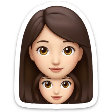 3D emoji sticker of a cute girl, Apple Memoji style, dark brown hair, brown eyes, long eyelash extensions, soft facial features, clean white background, smooth lighting, high quality, cute and friendly expression sticker