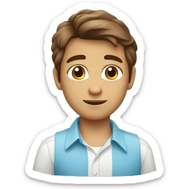 Chico de 10 años pelo marron ojos claros piel clara y camisa celeste sticker