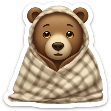 bear cozy in blanket sticker