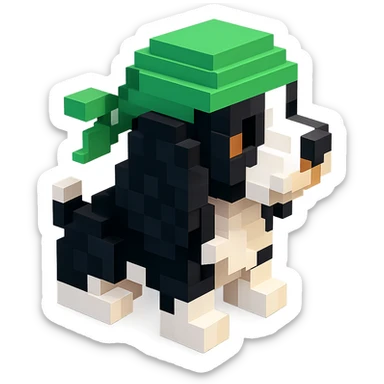 A black and white Russian Cocker Spaniel puppy wearing a green durag, facing right sticker
