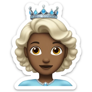 A woman with dark brown/black hair, brown eyes, wearing a blue princess crown sticker