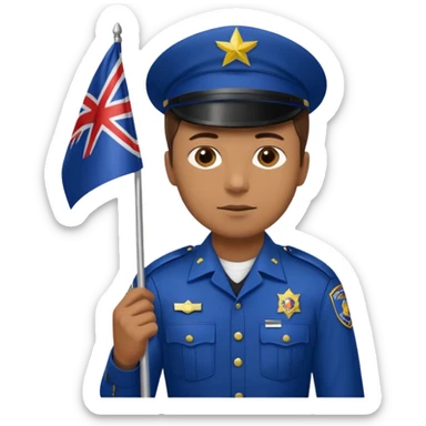 A male cop holding a Kansas flag sticker