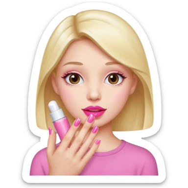 girl showing off her pink nails and pink lip balm sticker