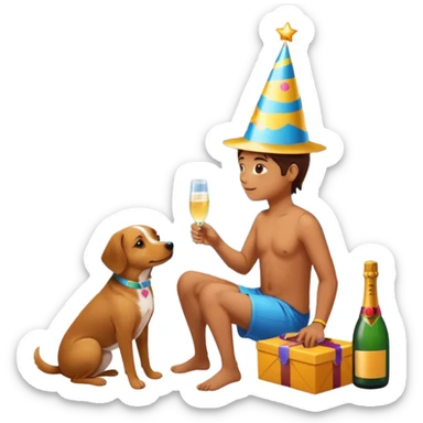 celebration birthday with a dog and watching sunset with many peoples sticker