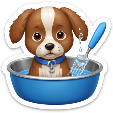 dog, dog bowl, toy, grooming tool sticker