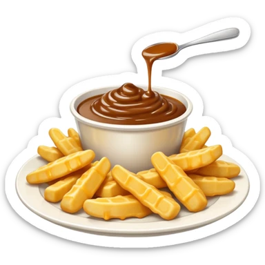 cheese curds with gravie on fries in a white plate sticker