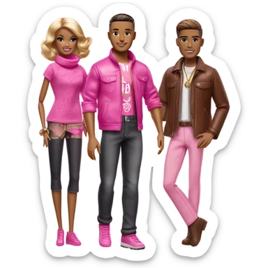 Pink Brown Barbie and pink brown Ken  sticker