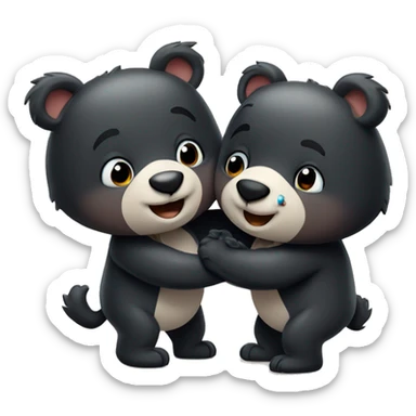 two small cartoon black bears hugging and smiling in greeting sticker