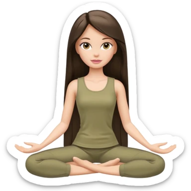 A white Barbie girl with long dark brown straight hair in a pale olive clothes Sitting on the splits sticker