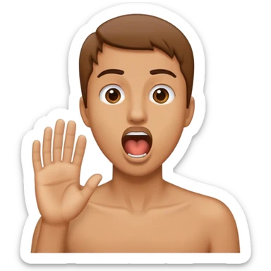 A person holding their hand like they’re shaking with their mouth open ￼ sticker