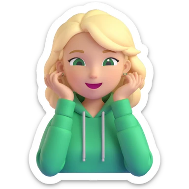 a blonde girl in a green hoodie winking sticker