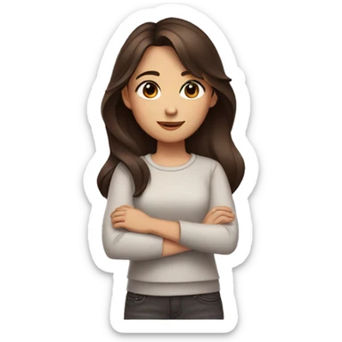 A brunette girl with brown eyes crossing her arms sticker