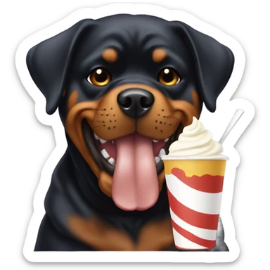 Rottweiler eating whipped cream cup sticker