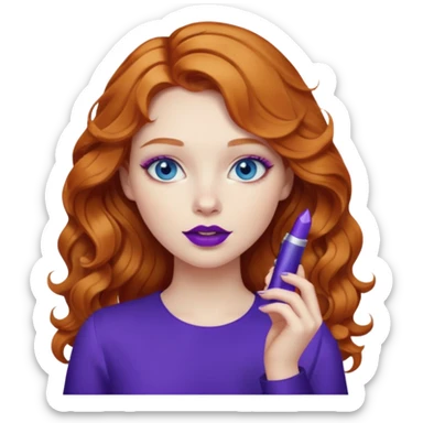 Girl with ginger wavy hair, pale skin, blue eyes (her favourite colour is purple) sticker