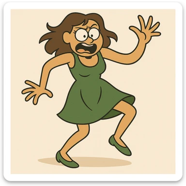 Change the dress to green, keep the woman dancing off-beat in the same style and pose. sticker
