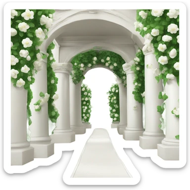 wedding arch made of columns with white flowers and green petals on it sticker