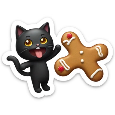 Black cat eating gingerbread man sticker