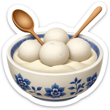 smooth glutinous flour balls in ceramic chinese bowl and spoon sticker