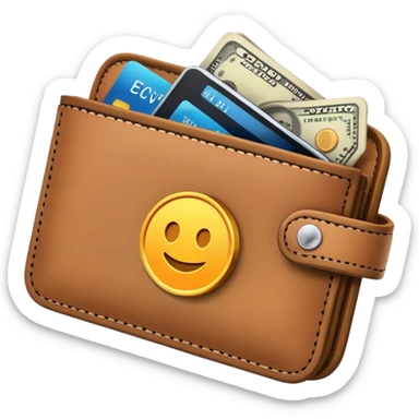 Illustrate a small, secure wallet emoji with a digital screen showing crypto symbols. sticker