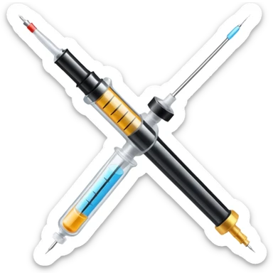 Syringe with black tape over it.
 sticker