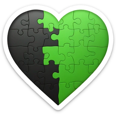 Half black and half Green puzzle heart sticker