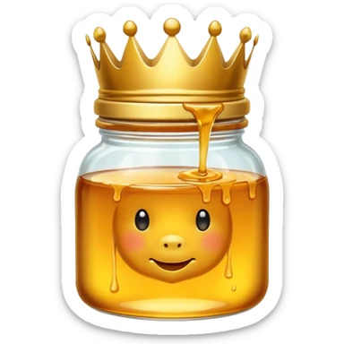 Honey jar filled with golden thick honey with a crown on top sticker