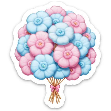 Cotton candy flower bouquet, elaborate Chinese street food art sticker