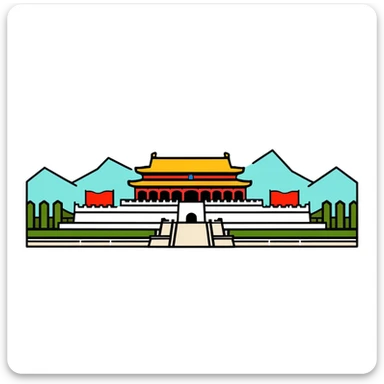 Tiananmen Square in Beijing with traditional Chinese architecture gate, sunny day, travel landmark illustration sticker