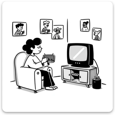 A retro gamer room with pixel posters and a console hooked to a tube TV sticker