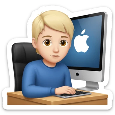 young programmer working at the computer, curious sticker