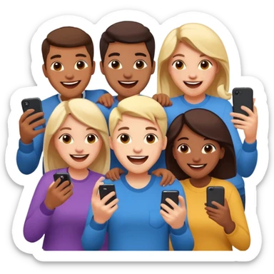 I want to generate an image to show a group of friends playing a mobile game sticker