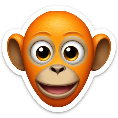 tangerine with a monkeys face on it with bulging, a tangerine-monkey hybrid with bulging eyes sticker