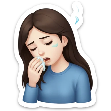 girl with long dark brown hair and pale sick and vomiting sticker