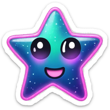 Kawaii neon star glitter doodle jump emoji    sticker