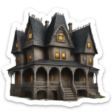 Realistic Huge ornate gothic Cardboard haunted house  sticker