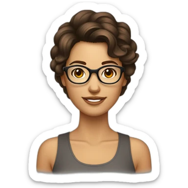 femme brune un peu bronzée avec des cheveux court et bouclée et des lunettes sticker