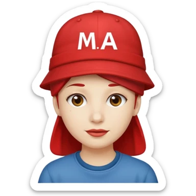 Red cap on a person that says M.A.G.A. on the hat sticker