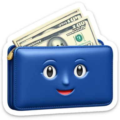 Rich emoji style Deep Blue leather wallet with dollar bills, luxury money vibe, premium 3D emoji, ultra clean, high detail, no background sticker