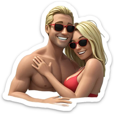 couple enjoying summer at beach sticker