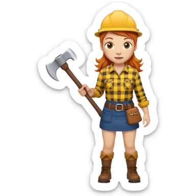 ginger lumberjack woman holding axe yellow checked shirt sticker