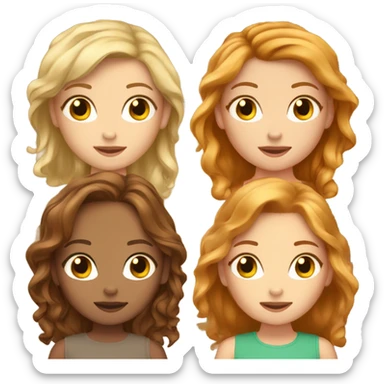 5 girl friends, 2 with blonde hair 2 with brown hair, 1 with ginger hair  sticker