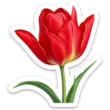​Cinematic Realistic Tulip, depicted as a single, exquisitely detailed bloom with vibrant red petals and a delicate stem, softly illuminated by natural light that highlights its graceful beauty and elegant form, sticker