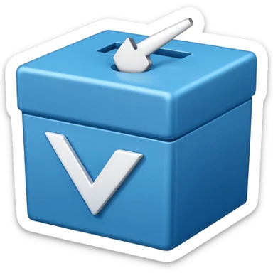 A blue box  and a white tick 2d sticker