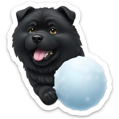 Black Chow dog throwing a snowball sticker