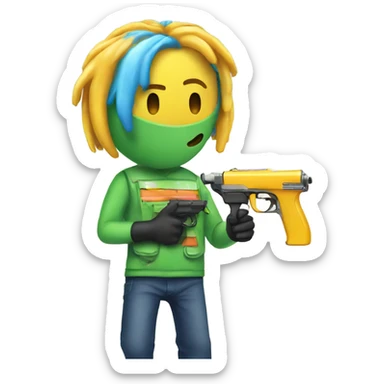 Person with a watergun sticker