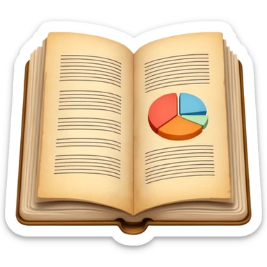 An open book or a stack of books in a simplified form, next to abstract graphs and lines, the image is calm and academic. sticker
