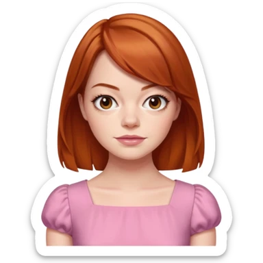 Emma Stone, orange brown hair, pink dress sticker